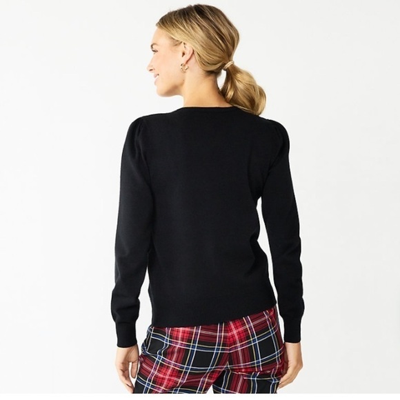 Draper James RSVP New Size L Black Removable Beaded Collar Long Sleeves Sweater - Picture 2 of 10